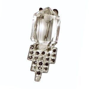 Antique Art Deco Paste Stone Brooch, Vintage 30s Glass Pin Pot Metal Geometric